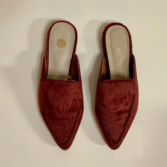 Mi.iM Lux Burgundy Red Calf Hair Mule Loafer Slipper Flats Womens 7.5 - Picture 2 of 16